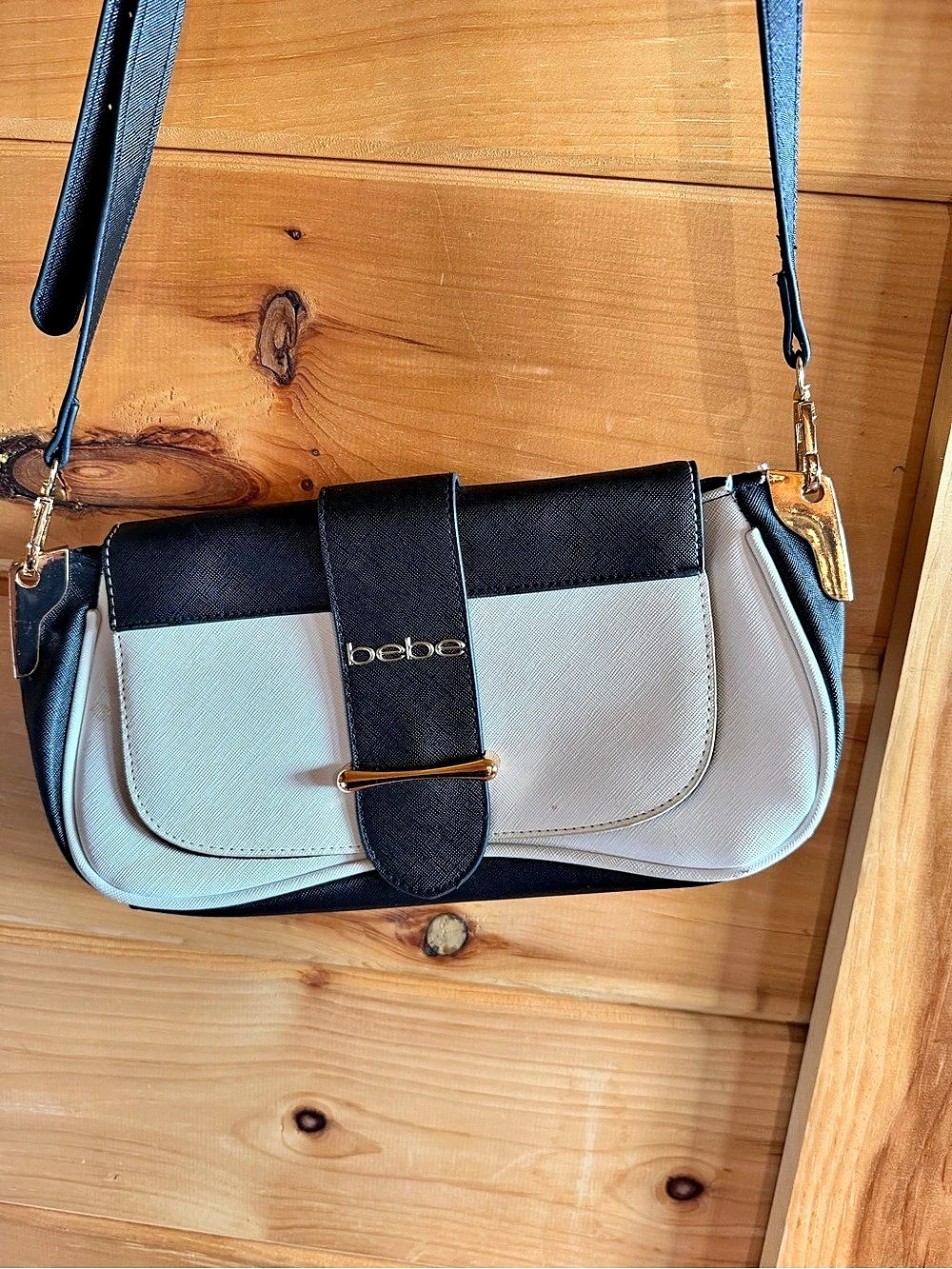 bebe Color Block Shoulder Bag in Black & White